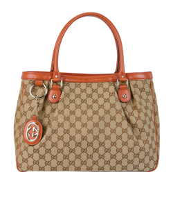 Medium Sukey, Canvas/Leather, Brown/Orange, 296835 520981, 3*